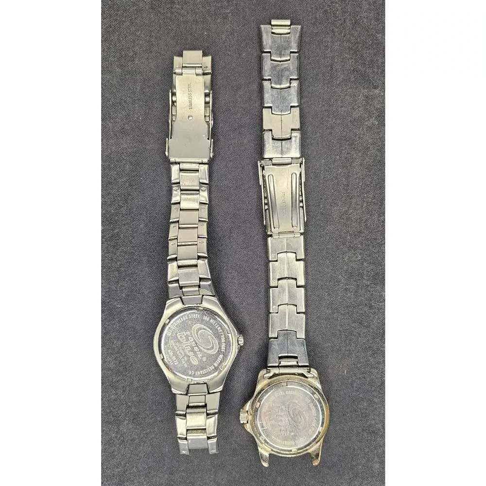 Lot of 2 FOSSIL Men's WristWATCHES 100 Meters Blue Date Stainless Steel As Is